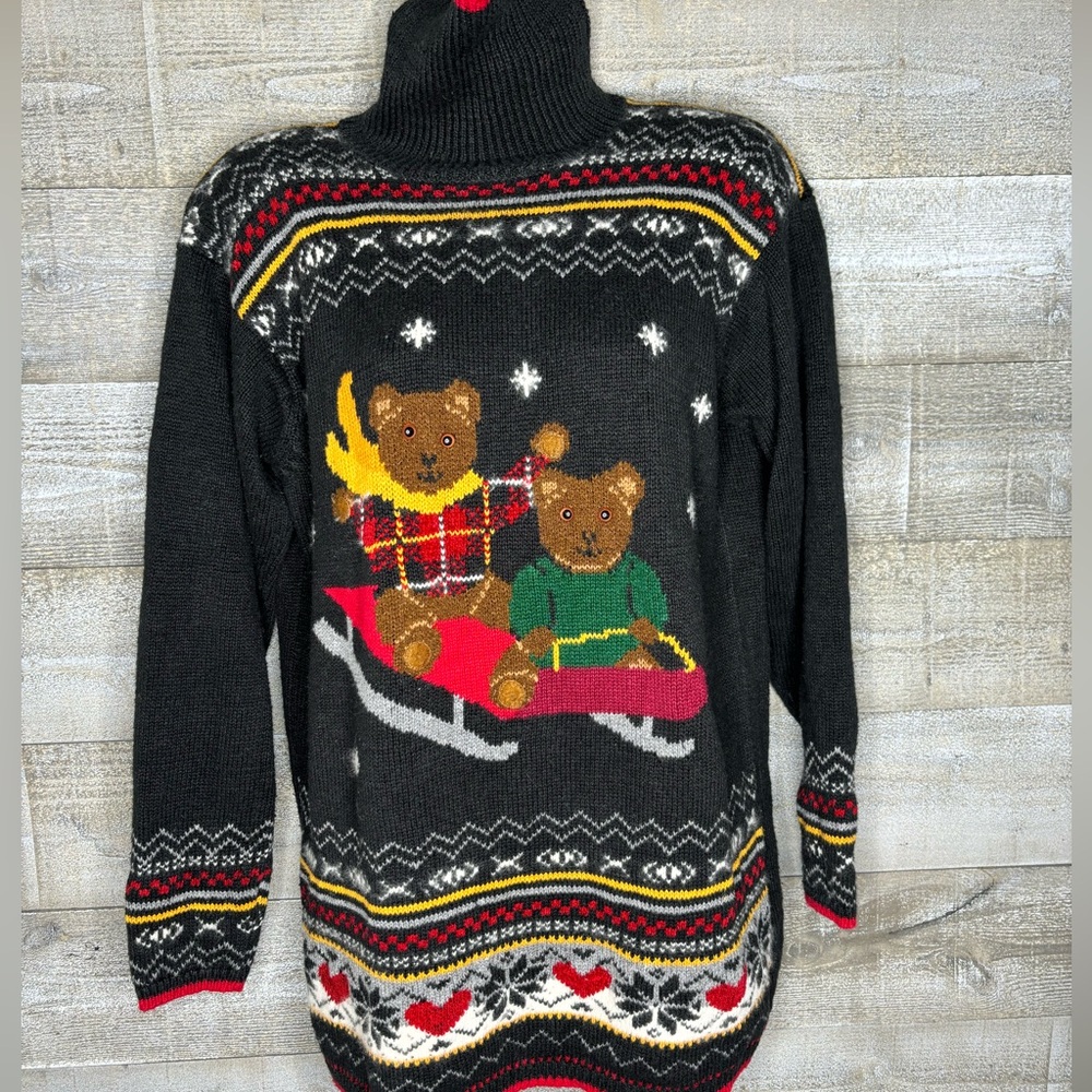 Karen Scott vintage lambswool blend Christmas holiday teddy turtleneck sweater